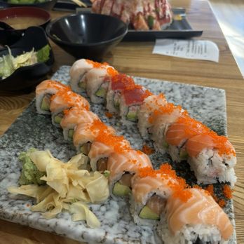 Sushi Town - Double Salmon Roll (left), Rainbow Roll (right) - Sushi Bars Near Me - San Jose, California