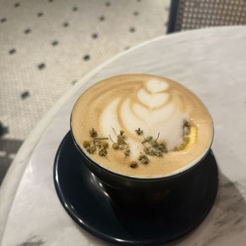 KnuckleBones Elixir - This was one of their special lattes with chamomile and orange! - Coffee & Tea Near Me - Mobile, Alabama