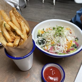 Souvla - fries and chicken salad - Greek Near Me - San Francisco, California Souvla - fries and chicken salad - Greek Near Me - San Francisco, California