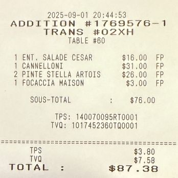 Portofino - Our Check (in Canadian dollars) - Italian Near Me - Quebec City, Quebec Portofino - Our Check (in Canadian dollars) - Italian Near Me - Quebec City, Quebec