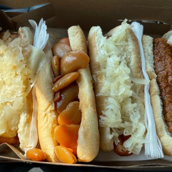 The Squeeze-In - An assortment of their famous dogs. - Coffee & Tea Near Me - Sunbury, Pennsylvania