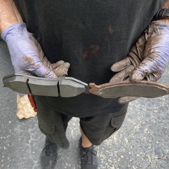 Chads Mobile Mechanics - On the left, new brake pad. On the right, old brake pad. - Auto Repair Near Me
