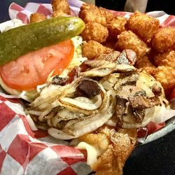 Whistle Stop Tavern - All Aboard Chicken Sandwich with Tater Tots