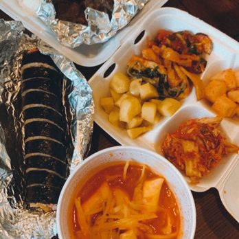 Min-Ga Korean Restaurant - Counter clockwise starting at the top: Kalbi Banchan tteokbokki Korean roll - Korean Near Me - Columbus, Ohio Min-Ga Korean Restaurant - Counter clockwise starting at the top: Kalbi Banchan tteokbokki Korean roll - Korean Near Me - Columbus, Ohio