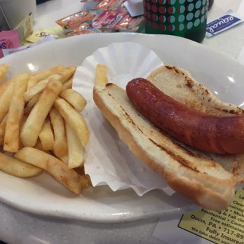 Round The Clock Diner - Children's hot dog and fries served with pickle and drink - Diners Near Me - York, Pennsylvania Round The Clock Diner - Children's hot dog and fries served with pickle and drink - Diners Near Me - York, Pennsylvania