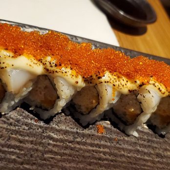 Flame - Captain Planet spicy crunchy snow crab, seared scallop, orange tobiko, and cream sauce - Asian Fusion Near Me - Bronx, New York Flame - Captain Planet spicy crunchy snow crab, seared scallop, orange tobiko, and cream sauce - Asian Fusion Near Me - Bronx, New York