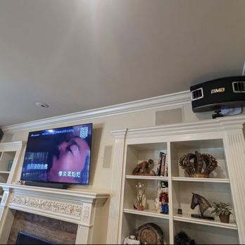 Intellihome - Installed speakers for karaoke system. Also an access point for wifi hidden behind the right speaker. - Home Theatre Installation Near Me - Sherman Oaks, California Intellihome - Installed speakers for karaoke system. Also an access point for wifi hidden behind the right speaker. - Home Theatre Installation Near Me - Sherman Oaks, California