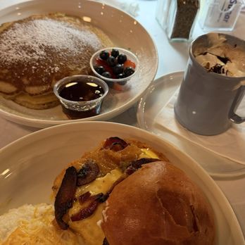 The Breakfast Boys - Bacon egg and cheddar sandwich and a Pancake stack! - Breakfast & Brunch Near Me - College Park, Georgia The Breakfast Boys - Bacon egg and cheddar sandwich and a Pancake stack! - Breakfast & Brunch Near Me - College Park, Georgia