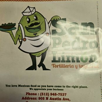 San Pedro Limon - Menu cover - Mexican Near Me - Georgetown, Texas