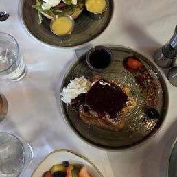 French Toast, Farm Eggs Benedict, fresh fruit French Toast, Farm Eggs Benedict, fresh fruit