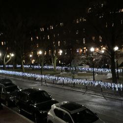 Worcester Square - Fence lights breaking the darkness of winter.