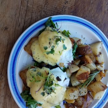 Le Sel Bistro - Pork belly benedict with potatoes. Salad was the other side option. - Breakfast & Brunch Near Me - Tacoma, Washington Le Sel Bistro - Pork belly benedict with potatoes. Salad was the other side option. - Breakfast & Brunch Near Me - Tacoma, Washington