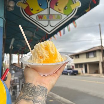 Waiola Shave Ice - Mango + coconut + condensed milk - Ice Cream & Frozen Yogurt Near Me - Honolulu, Hawaii Waiola Shave Ice - Mango + coconut + condensed milk - Ice Cream & Frozen Yogurt Near Me - Honolulu, Hawaii