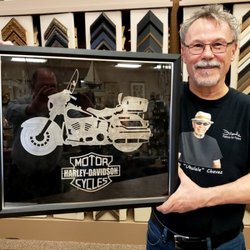 The Frame Workshop - Framed HD Bike and Logo (Metal Art) framed in a double frame - Wood/Metal.  The Frame Workshop Appleton, WI.