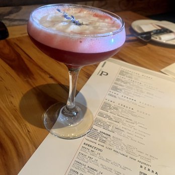 Prato - Delicious craft gin cocktail made with beet juice, lemon, honey, and lemon-lavender nitro foam - Pizza Near Me - Winter Park, Florida Prato - Delicious craft gin cocktail made with beet juice, lemon, honey, and lemon-lavender nitro foam - Pizza Near Me - Winter Park, Florida