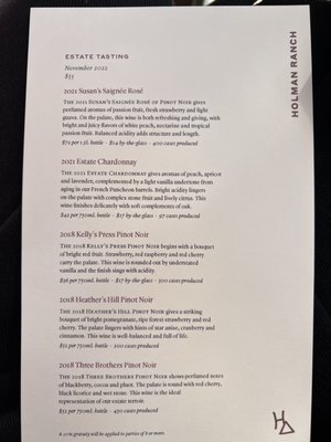 Menu photo 6 Holman Ranch Tasting Room Carmel Valley, CA Menu photo 6 Holman Ranch Tasting Room Carmel Valley, CA