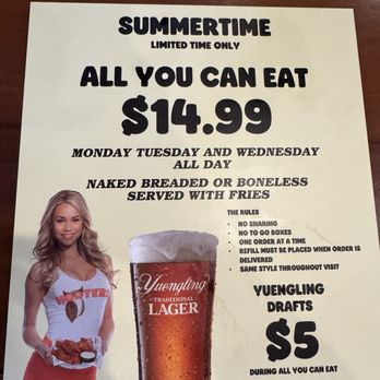 Hooters - All you can eat special - Chicken Wings Near Me - Colonie, New York Hooters - All you can eat special - Chicken Wings Near Me - Colonie, New York