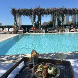 Greek salad and fries with lemon drop rooftop Greek salad and fries with lemon drop rooftop