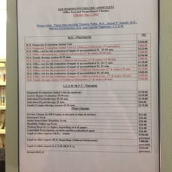 San Marino Psychiatrics Associates - Prices are posted.