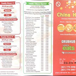 China Hill - Lunch/Dinner Special and Regular meals menu