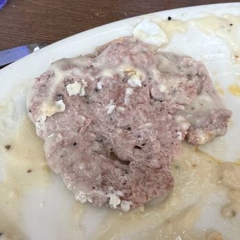 Old German Bakery & Restaurant - Sausage from the country Benedict,  smelled and appeared like can pet food. - Bakeries Near Me - Fredericksburg, Texas