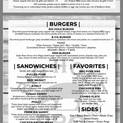 Big Hole BBQ - Menu NEW 2026