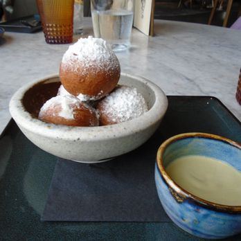 Wren - Mochi doughnuts w/creme Anglaise with matcha - Cocktail Bars Near Me - Tysons, Virginia Wren - Mochi doughnuts w/creme Anglaise with matcha - Cocktail Bars Near Me - Tysons, Virginia