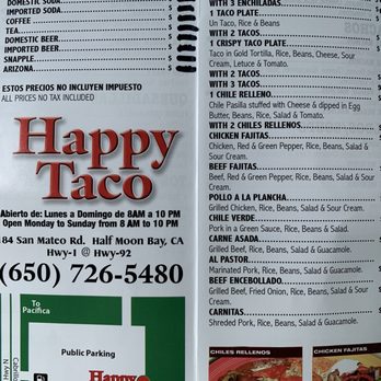 Happy Taco - Menu - Mexican Near Me - Half Moon Bay, California