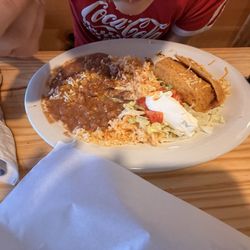 Peppers Cantina - Tamale with rice and beans.