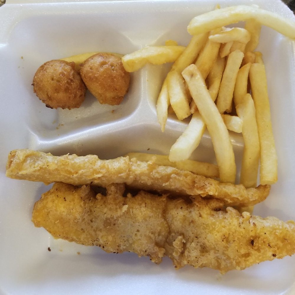 2 piece fish, fries, hushpuppies and drink for $5.99 lunch special.