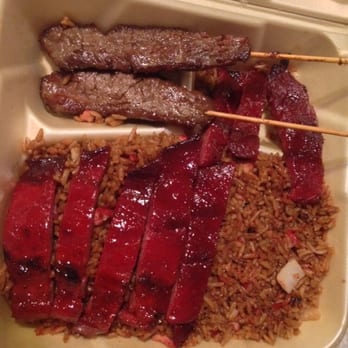 Mei-Ling Restaurant - Combo #16 of BBQ pork, beef on a stick over pork fried rice. - Chinese Near Me - Medford, Massachusetts Mei-Ling Restaurant - Combo #16 of BBQ pork, beef on a stick over pork fried rice. - Chinese Near Me - Medford, Massachusetts
