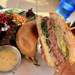 Back on the Beach Burger (medium rare). Back on the Beach Burger (medium rare).