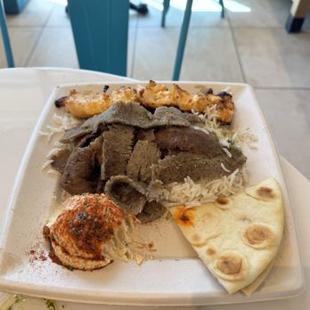 Luna Grill Menifee - Plate with Chicken Kabob & Gyro Meat Plate with humus and rice. - Mediterranean Near Me - Menifee, California