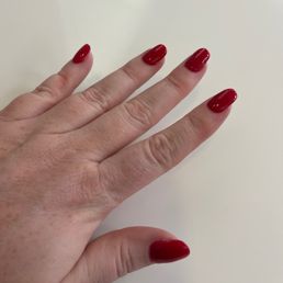 Red dip powder over natural length
