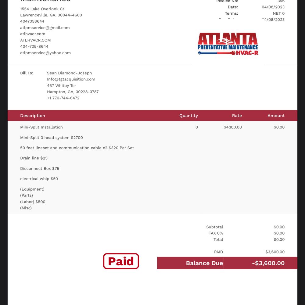 Atlanta Preventative Maintenance - Invoiced me $3600. Then later tried to lie, sending me another invoice with a $500 increase. - Heating & Air Conditioning/HVAC Near Me Atlanta Preventative Maintenance - Invoiced me $3600. Then later tried to lie, sending me another invoice with a $500 increase. - Heating & Air Conditioning/HVAC Near Me
