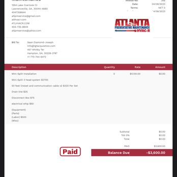Atlanta Preventative Maintenance - Invoiced me $3600. Then later tried to lie, sending me another invoice with a $500 increase. - Heating & Air Conditioning/HVAC Near Me