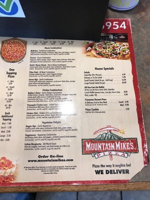 Menu photo 1 Mountain Mike's Pizza San Leandro, CA Menu photo 1 Mountain Mike's Pizza San Leandro, CA