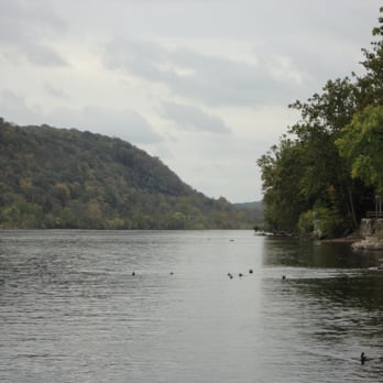 Coryell's Ferry - The view from the ferry, looking south on the Delaware River. - Boat Charters Near Me - New Hope, Pennsylvania Coryell's Ferry - The view from the ferry, looking south on the Delaware River. - Boat Charters Near Me - New Hope, Pennsylvania