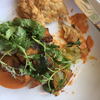 Peaches Grand - Three bites into the fried green tomatoes. - Seafood Near Me - Brooklyn, New York Peaches Grand - Three bites into the fried green tomatoes. - Seafood Near Me - Brooklyn, New York
