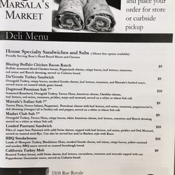 Marsala's Market - Portion of sandwich menu.