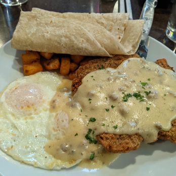 Sunset Grill - Country Fried Steak & Eggs with Tortilla and Sunset Potatoes - Bars Near Me - Las Cruces, New Mexico