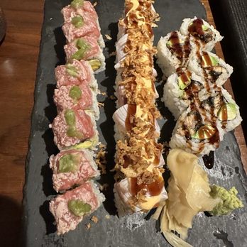 Ichika Sushi House - double toro roll, angry fish roll and rock n roll (left to right) - Japanese Near Me - Brisbane, California Ichika Sushi House - double toro roll, angry fish roll and rock n roll (left to right) - Japanese Near Me - Brisbane, California