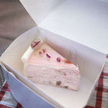 Motto Tea Cafe - Rose and lychee crepe cake - not a fan - Desserts Near Me - Pasadena, California Motto Tea Cafe - Rose and lychee crepe cake - not a fan - Desserts Near Me - Pasadena, California