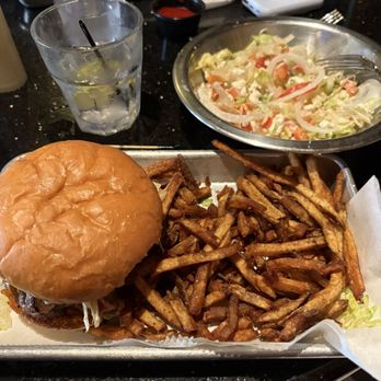Backspace Bar & Kitchen - The Backspace burger with fries and a side salad, delicious! - Bars Near Me - New Orleans, Louisiana