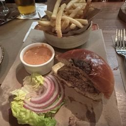 Best American bacon cheeseburger with fresh cut fries.