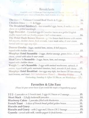 Menu photo 3 Murphys Hotel Saloon Murphys, CA