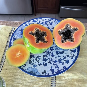 Laulima Farm - Cut open one of the papayas from the farm when we got back. Is that a honu on the left?? - Food Stands Near Me - Kipahulu, Hawaii Laulima Farm - Cut open one of the papayas from the farm when we got back. Is that a honu on the left?? - Food Stands Near Me - Kipahulu, Hawaii