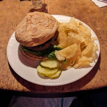 Grendel's Den Restaurant & Bar - Beef burger and chips - Bars Near Me - Cambridge, Massachusetts