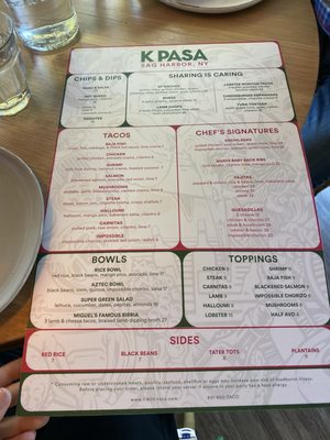 Menu photo 1 K Pasa Sag Harbor, NY Menu photo 1 K Pasa Sag Harbor, NY