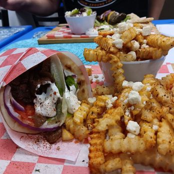 Zorba’s Kitchen - Gyro pita, and Dolmades platter. SPECTACULAR! - Greek Near Me - Orlando, Florida